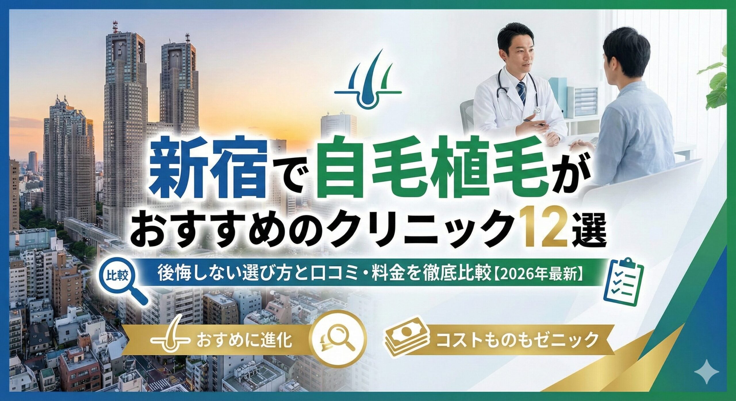 新宿で自毛植毛がおすすめのクリニック12選|後悔しない選び方と口コミ・料金を徹底比較【2026年最新】