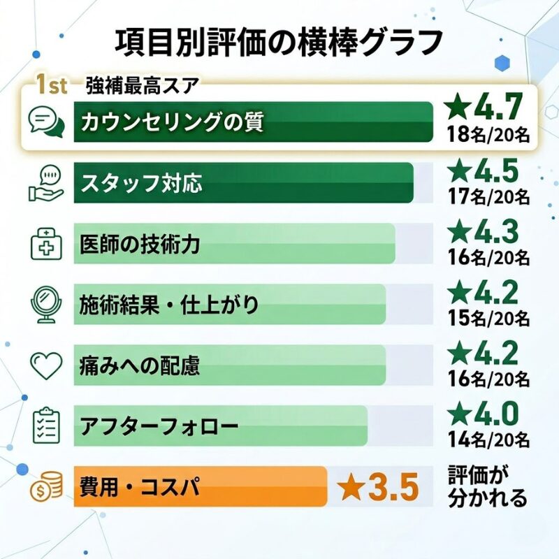 カミノクリニックの7項目評価一覧