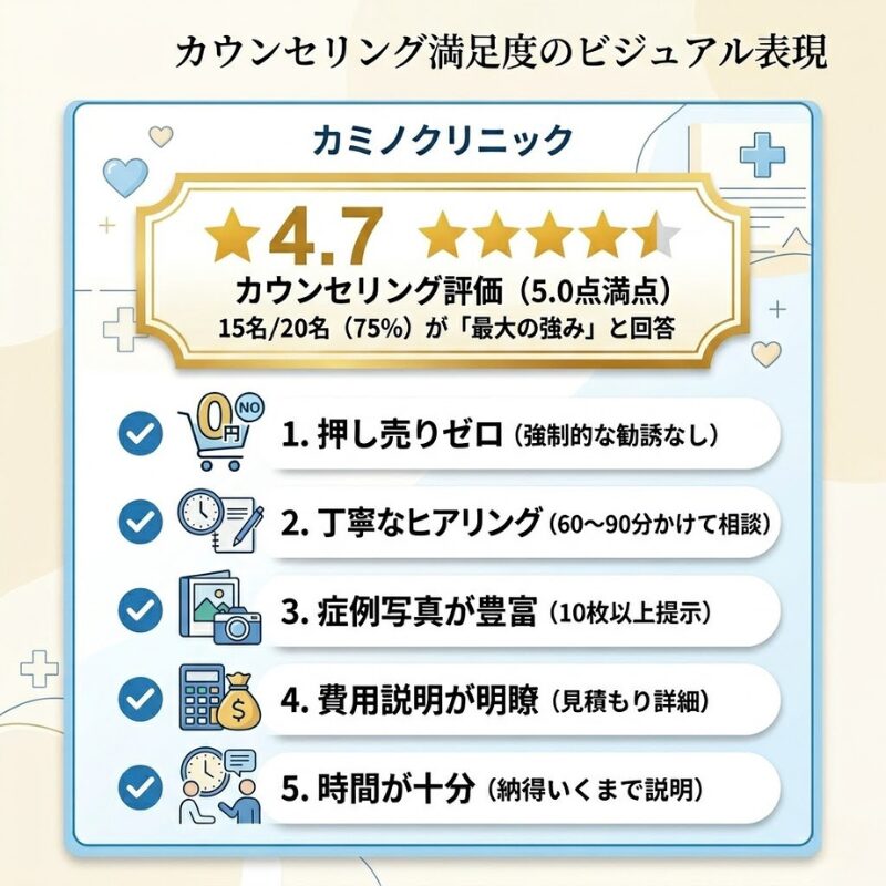 【アンケート結果】カミノクリニックのカウンセリングが丁寧と評判の理由・5つの特徴