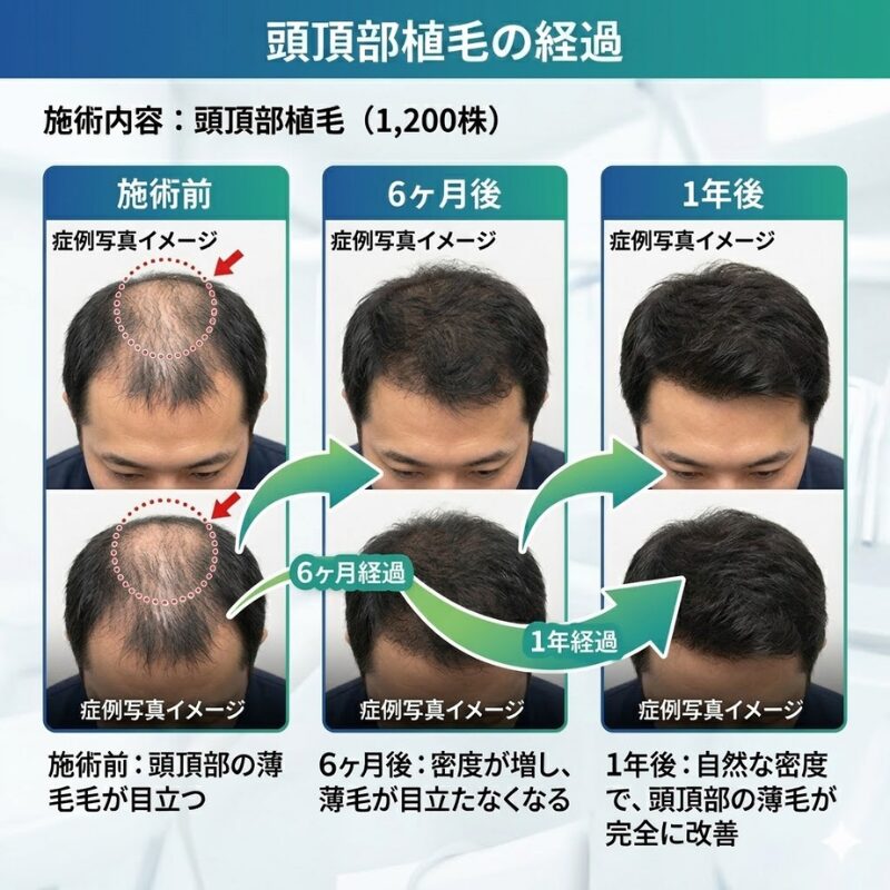カミノクリニック_頭頂部植毛経過グラフ_1200株