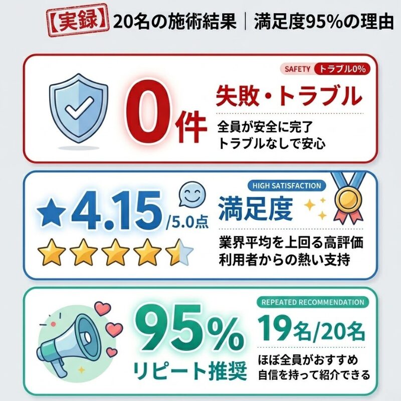 【実録】カミノクリニックの満足度95%の理由と20名の施術結果データ
